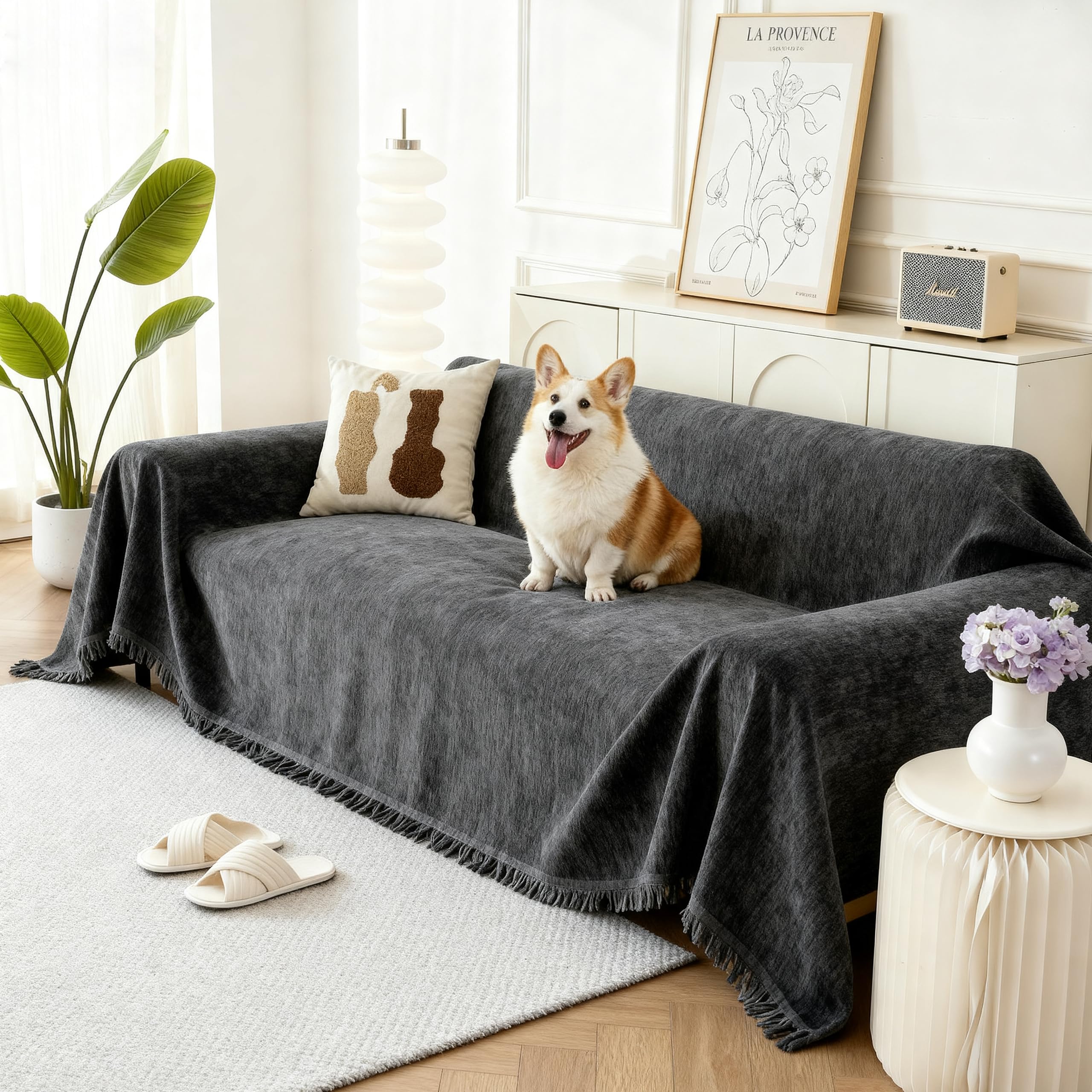 KaviKon Couch Cover for Sofa, Boho Sofa Covers Washable 3 Cushion for Dogs