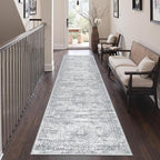 Rug Runners for Hallways Non Slip - 2x8 Runner Rug for Bedroom, Washable Runner with Rubber Backing, Soft Low-Pile Carpet for Kitchen, Laundry, Bathroom (2'x8', Grey/Ivory)