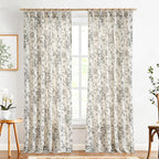 jinchan Pinch Pleated Curtains Floral Linen Blend Curtains for Living Room 96 Inches Length Black Peony Flower Printed Curtain Rod Pocket Back Tab Farmhouse Pinch Pleat Drapes with Hooks Set 2 Panels