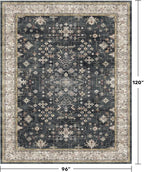 Black Farmhouse Washable 8x10 Area Rugs for Living Room, Bedroom, Dining Room Kitchen Table Rug for Under Table, Office, Dark Charcoal Tumble Stain Resistant Non-Slip Large Washable (8x10 Black/Multi)