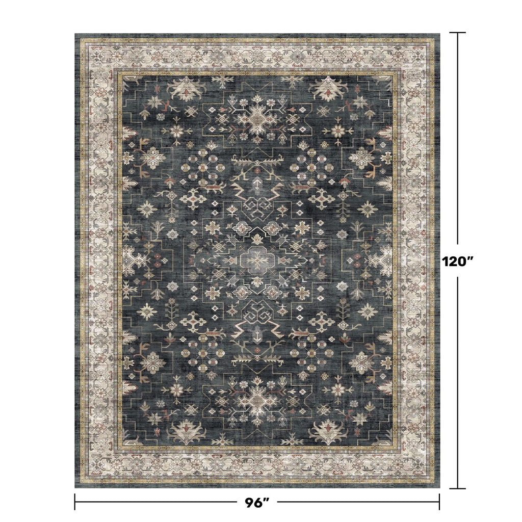 Black Farmhouse Washable 8x10 Area Rugs for Living Room, Bedroom, Dining Room Kitchen Table Rug for Under Table, Office, Dark Charcoal Tumble Stain Resistant Non-Slip Large Washable (8x10 Black/Multi)