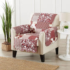 Great Bay Home Reversible Patchwork Chair Cover - Washable Slipcover Furniture Protector with Elastic Straps - Perfect for Kids & Pets - Box-Stitched Detail (Burgundy)