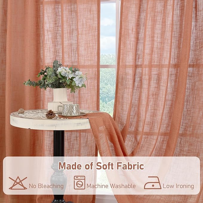 LAMIT Light Filtering Linen Curtains 72 inches Long for Bedroom, 2 Panels