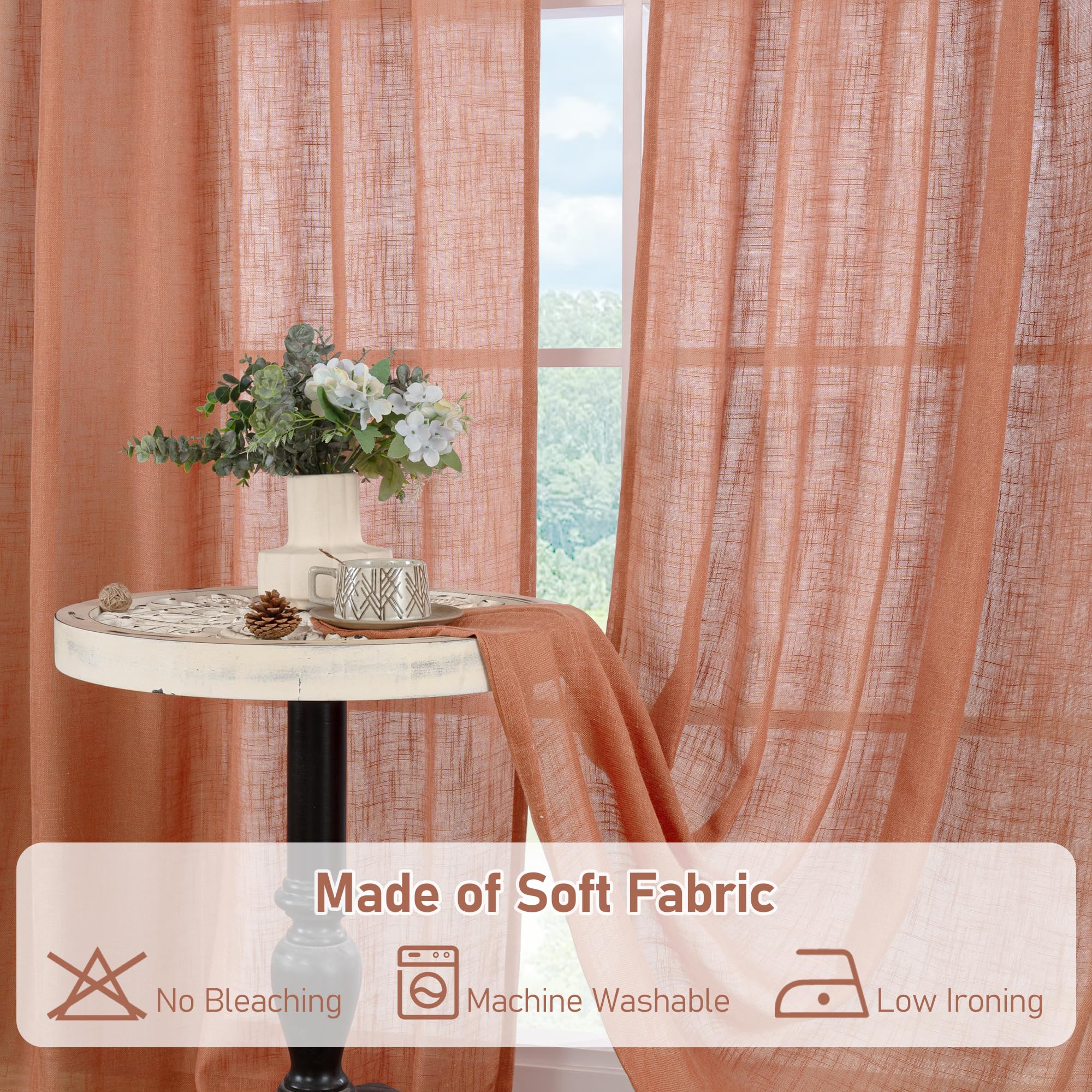 LAMIT 54 Inch Semi Sheer Window Linen Curtains, Light Filtering Panels