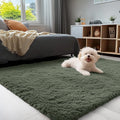 OLANLY 3x5 Machine Washable Small Bedside Rug, Soft Fluffy Shaggy Rugs for Living Room, Bedroom, Indoor Floor Carpet for Kids Girls and Boys, Preppy Dorms, Nursery, Home Decor Aesthetic, Olive Green