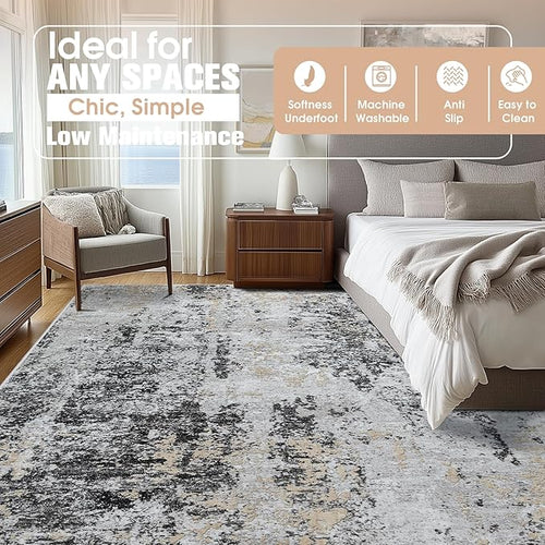 10x14 Area Rugs for Living Room Washable Dining Room Black Grey Gold