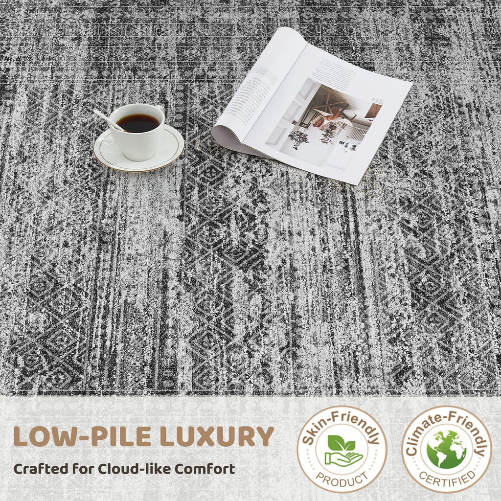 UERMEI 10x14 Area Rug Living Room Rugs - Washable Neutral Modern Abstract Soft Thin Rug Indoor Floor No Slip Rug Carpet for Bedroom Under Dining Table Home Office Decor - Dark Gray