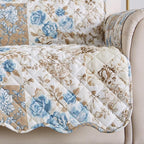 Great Bay Home Reversible Floral Patchwork Sofa Furniture Protector - Machine Washable, Scalloped Edge, Stain Resistant, Printed Furniture Cover for Dogs, Kids, and Pets (Taupe/Blue)