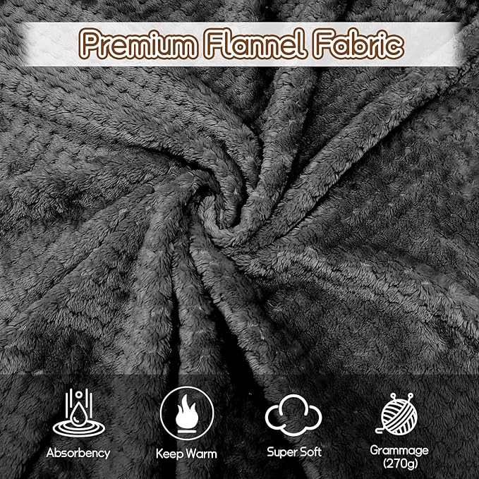 Tewloss 4 Pack Fleece Throw Blankets 50x60 Inches - Oeko-Tex Certified 100, 270 GSM Ultra Soft Plush for Bed, Couch and Cozy Gifts. 3D Waffle Texture, No Shedding No Pilling All Season (Black)
