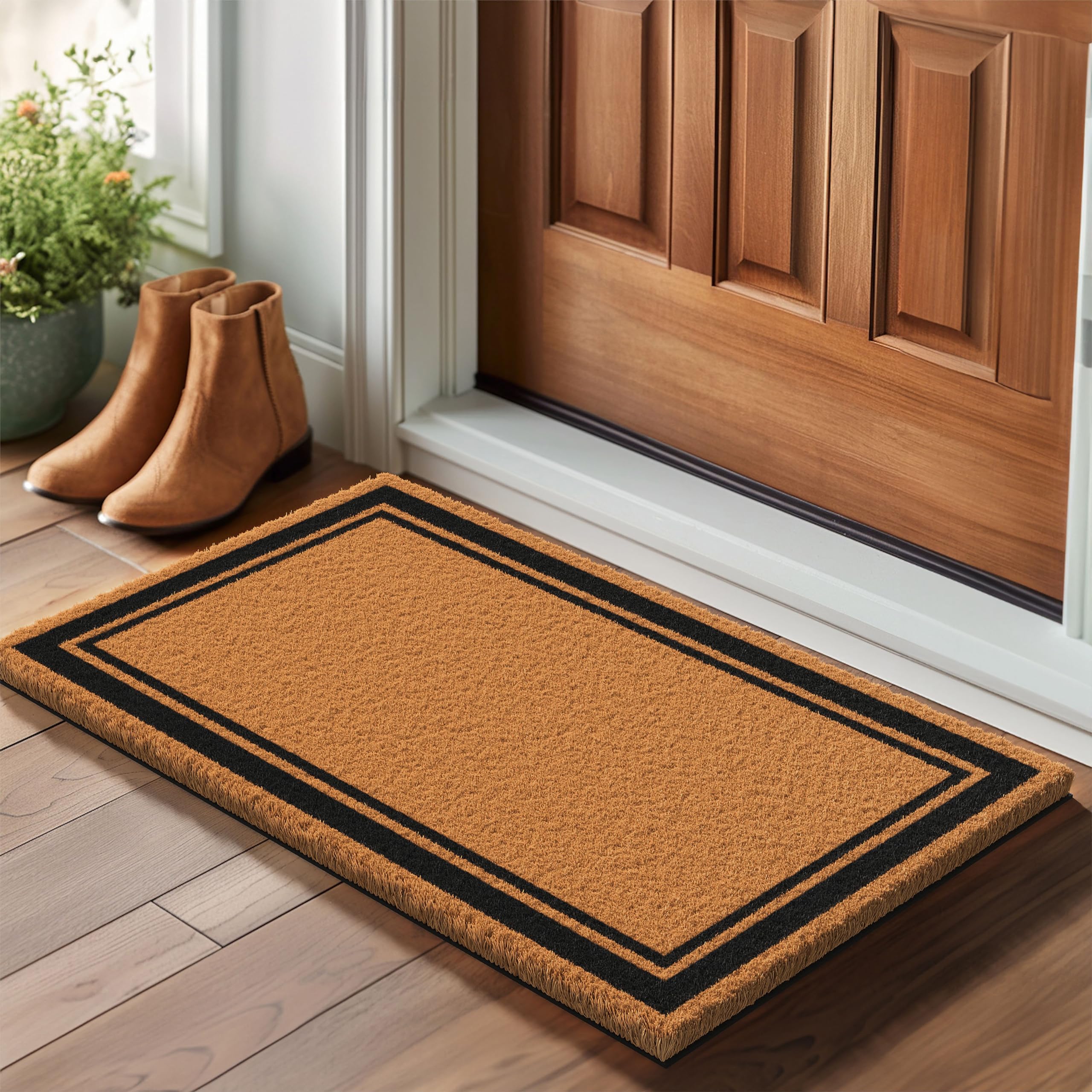 Barnyard Designs Natural Coco Coir Non-Slip Doormat (17x30, Border)
