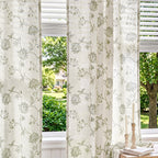 jinchan Linen Curtains Floral Curtain 84 Inch Length for Living Room Bedroom Light Filtering Rod Pocket Back Tab Jacobean Curtains Flax Linen Texture Window Drapes Set 2 Panels Green on Linen