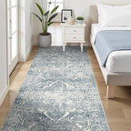 4x8 Washable Hallway Runner Rug - Wide Kitchen Runners Vintage Low Pile Carpet Soft Thin Floor Runner with Rubber Backing for Entryway Bedroom Living Room Home Decor (Blue)