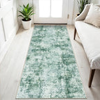 3x6 Washable Entryway Runner Rug: Non Slip Wide Hallway Runners Easy-to-Clean - Soft Living Room Bedroom Kitchen Carpet - Thin Low Pile Printed Floor Mat for Dining Room Green