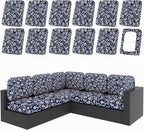 hyha 12Pcs Patio Cushion Covers, Stretch Outdoor Couch Cushion Covers Replacement, Washable Outdoor Chair/Sofa Slipcovers for Patio Furniture Cushions Protector with Elastic Bottom(Baroque,Cover Only)
