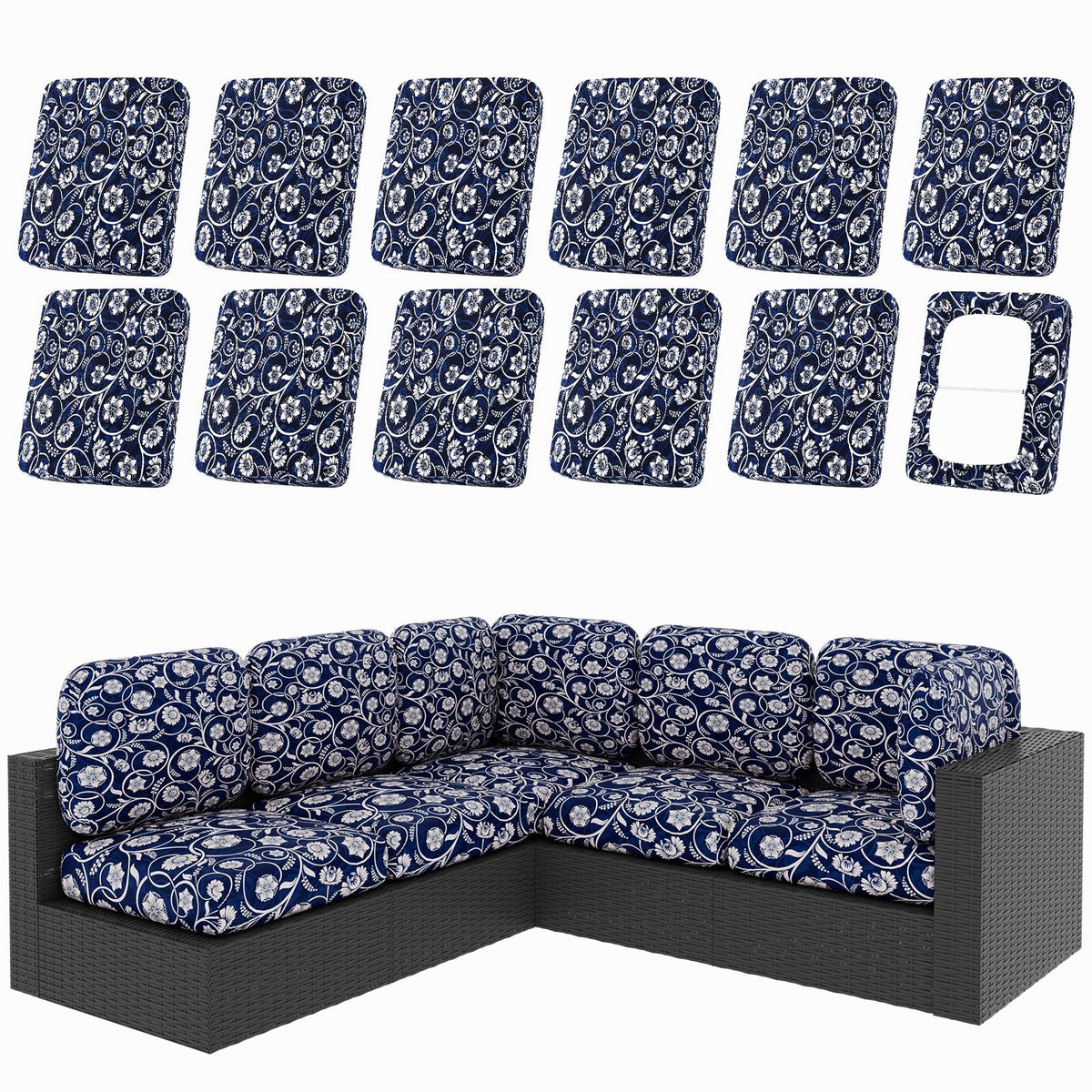hyha 12Pcs Patio Cushion Covers, Stretch Outdoor Couch Cushion Covers