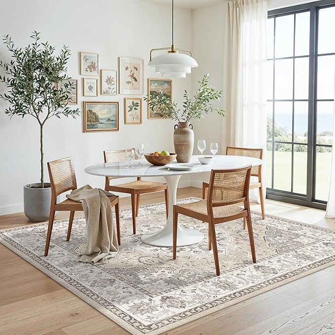 4x4 Washable Square Area Rug: Soft Entryway Kitchen Carpet with Non-Slip Backing Neutral Bathroom Nursery Floor Mat Water Resistant Low Pile Rug for Living Room Bedroom Cute Home Decor(4x4,Beige)