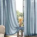 Dusty Blue Linen Curtains for Living Room Back Tab Light Filtering Semi Sheer Light Blue Bedroom Curtain Linen Cotton Textured Grey Blue Drapery Panel Airy Modern Farmhouse Aesthetic Decor 52x108 Long