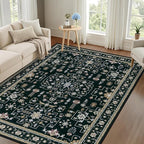 4x6 Area Rugs for Living Room: Washable Rug Soft Vintage Boho Medallion Carpet Indoor Floor Non-Slip Stain Resistant Large Carpets for Bedroom Dining Room Farmhouse Nursery Home Office Black