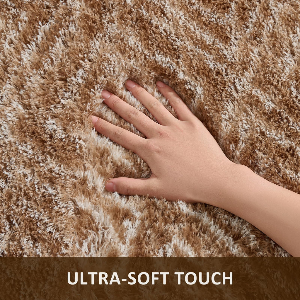 Ophanie Brown and White Diamond Striped Rugs for Living Room 5x7,Fluffy Shag Large Fuzzy Plush Soft Carpets,Shaggy Rugs for Bedroom,Carpet for Kids Boys Girls Dorm Decor with Over 99 pcs Pile fibers