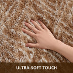 Ophanie Brown and White Diamond Striped Rugs for Living Room 5x7,Fluffy Shag Large Fuzzy Plush Soft Carpets,Shaggy Rugs for Bedroom,Carpet for Kids Boys Girls Dorm Decor with Over 99 pcs Pile fibers