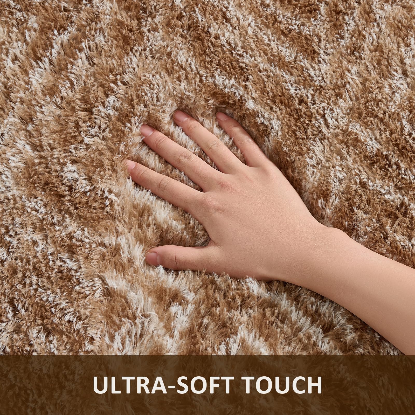 Ophanie Brown and White Diamond Striped Rugs for Living Room 5x7,Fluffy Shag Large Fuzzy Plush Soft Carpets,Shaggy Rugs for Bedroom,Carpet for Kids Boys Girls Dorm Decor with Over 99 pcs Pile fibers