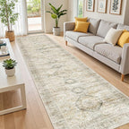 Long Bathroom Rugs Runner - Washable Runner Rugs for Hallway 2x10, Ultra-Thin Soft Kitchen Carpet Runner, Anti Slip Backing Runner Rugs for Entrance, Bedroom, Living Room(2'x10', Grey/Yellow)