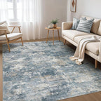 Nakagishi 6x9 Area Rugs Living Room: Washable Abstract Large Neutral Soft Rug Stain Resistant Modern Indoor Floor Non-Slip Carpet for Bedroom Nursery Kids Playroom Office Dining Room Dorm-Blue Brown