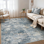 Nakagishi 6x9 Area Rugs Living Room: Washable Abstract Large Neutral Soft Rug Stain Resistant Modern Indoor Floor Non-Slip Carpet for Bedroom Nursery Kids Playroom Office Dining Room Dorm-Blue Brown