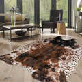 Cow Print Faux Cowhide Rug, Fluffy Fur 5.2x7 Feet Washable Cow Rugs for Living Room Bedroom Animal Print Hide Skin Rustic Western Décor Black and Brown