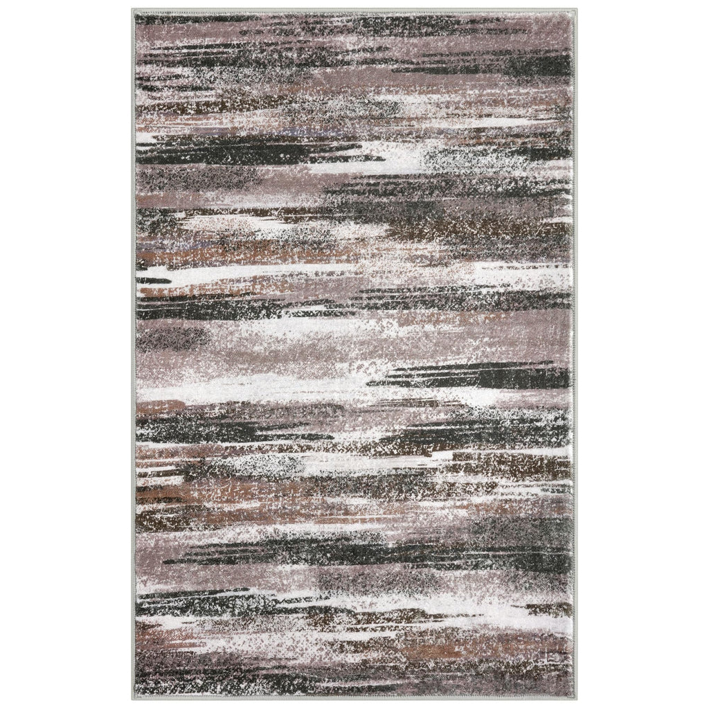 Lansny Modern Abstract Small Area Rug Indoor, Dark Light Brown White 3x5 Washable Rug Non-Slip Soft Entryway Rug Kitchen Mats Thin Print Faux Wool Floor Carpet Throw Rugs for Entrance Bedroom