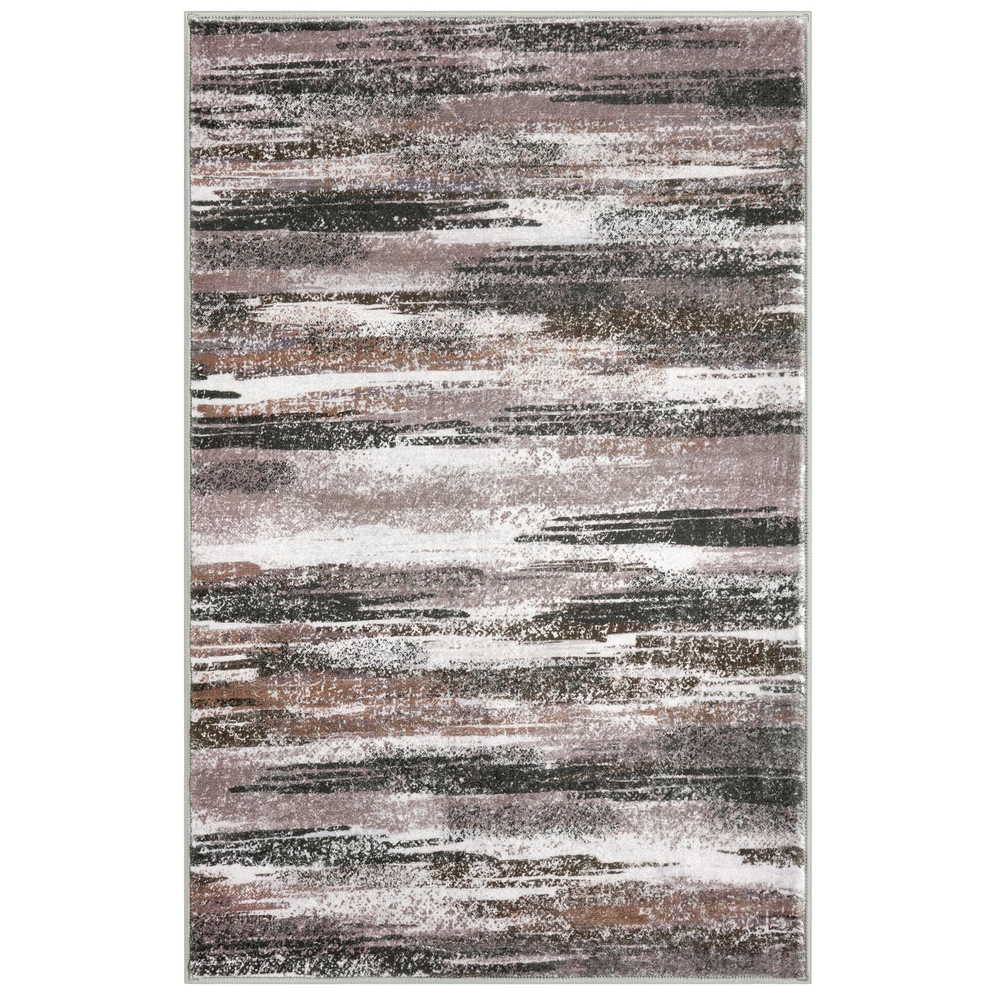 Lansny Modern Abstract Small Area Rug Indoor, Dark Light Brown White 3x5 Washable Rug Non-Slip Soft Entryway Rug Kitchen Mats Thin Print Faux Wool Floor Carpet Throw Rugs for Entrance Bedroom