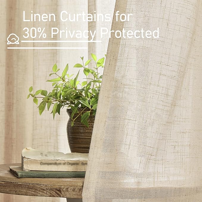 LAMIT Linen Curtains 63 Inch for Bedroom, Light Filtering Neutral Semi Sheer Window Curtains Back Tab and Rod Pocket Living Room Panels, 2 Panels, Linen, 60 x 63 Inch