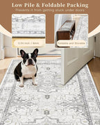 Madane Washable Area Rug 2x3, Small Entryway Rug Non-Slip Vintage Door Mat Indoor Entrance, Low Pile Floor Carpet for Inside Front Door Bedroom Kitchen Entry Laundry (2'x3', Grey)