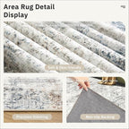 Washable Area Rug 8x10, Large Soft Rugs for Living Room Vintage 8x10 Area Rugs for Bedroom Dining Room Non-Slip Stain Resistant Under Table Blue Ivory Rug