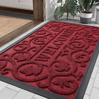 Smiry Welcome Door Mat Outside Entrance, Heavy Duty Trap Dirt and Moisture Easy Clean Low Profile Patio Porch Indoor Outdoor Front Doormat for Entry, 35x23 Inch, Burgundy