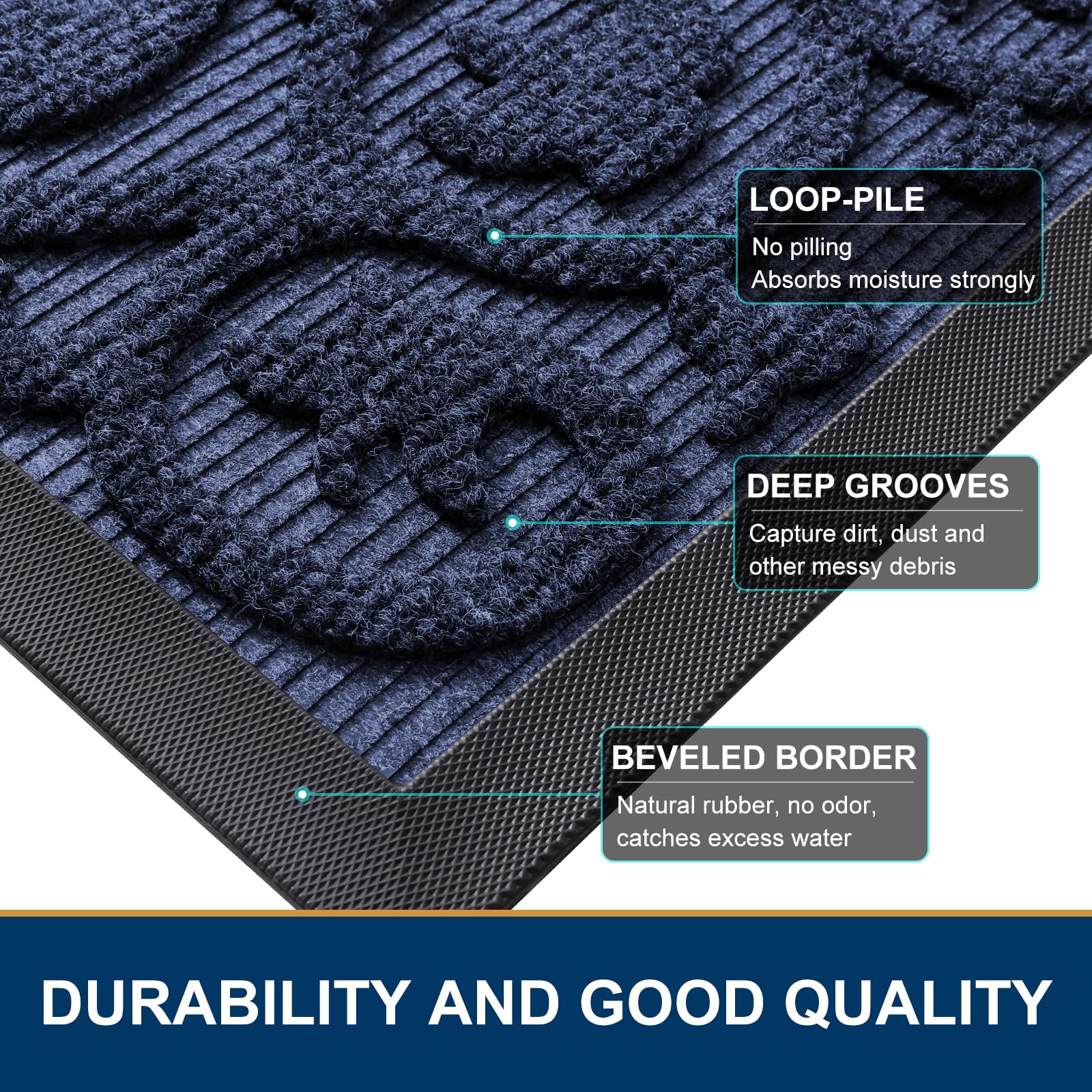 Smiry Front Door Mat Outside Entrance, Low Profile Rubber Doormat, 29.5x17