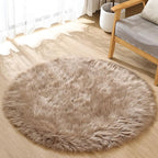ORINOVA Beige Round Cozy 4ft Shag Rug Washable Furry Soft Area Rug for Living Room Bedroom Cute Nursery Decor Circle Carpet Faux Fur Fluffy Home Décor