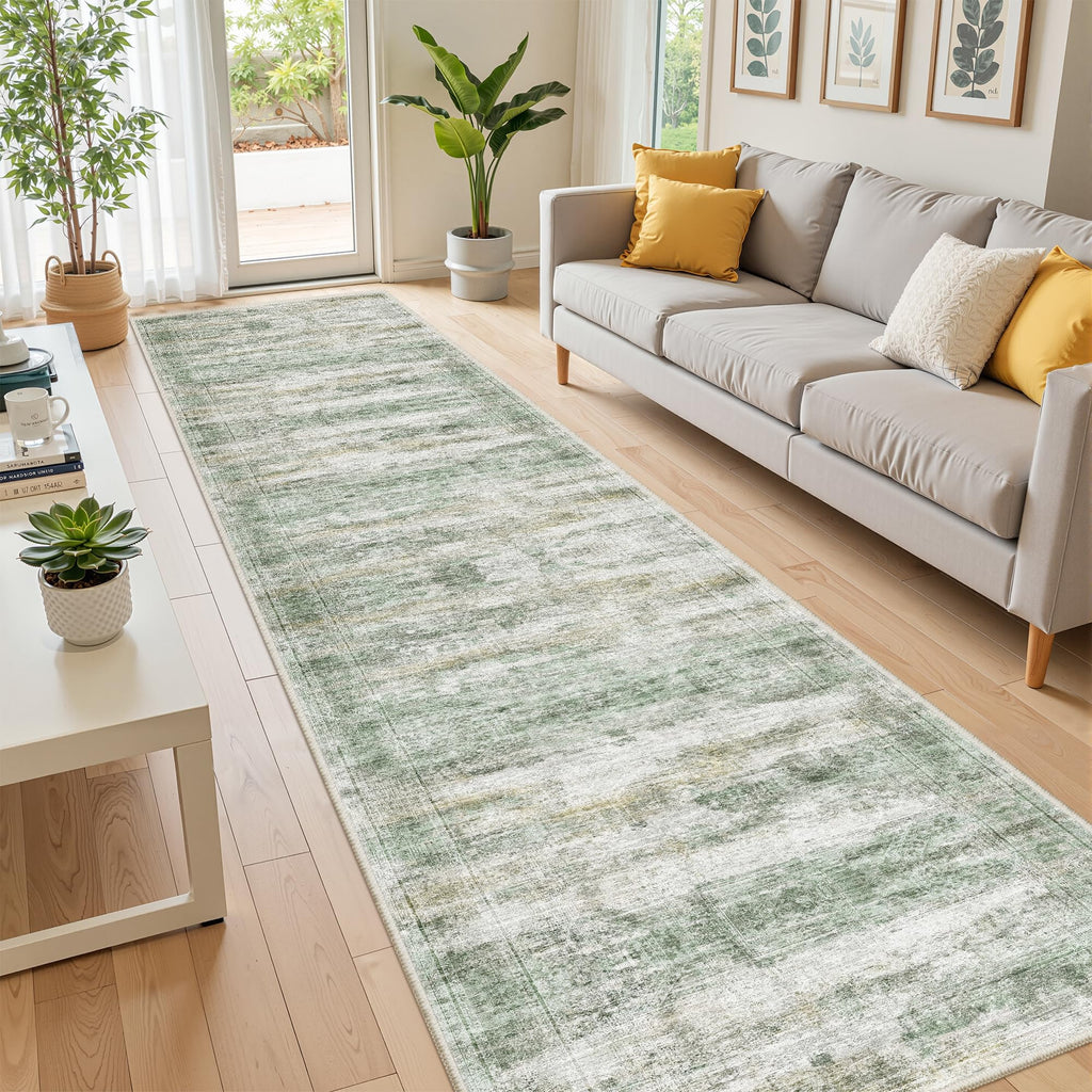 Restydon 2x10 Runner Rug Non Slip,Washable Hallway Runner Rug,Green