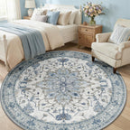 RELEANY Washable Area Rug, Round 6ft, Blue/White/Gray