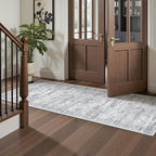 2x5 Rug Runner Washable for Entryway, Soft Bathroom Rugs with Non-Slip Backing, Abstract Low Pile Hallway Runner, Vintage Small Kitchen Carpet for Stair, Laundry Room(2'x5', Grey/Ivory)