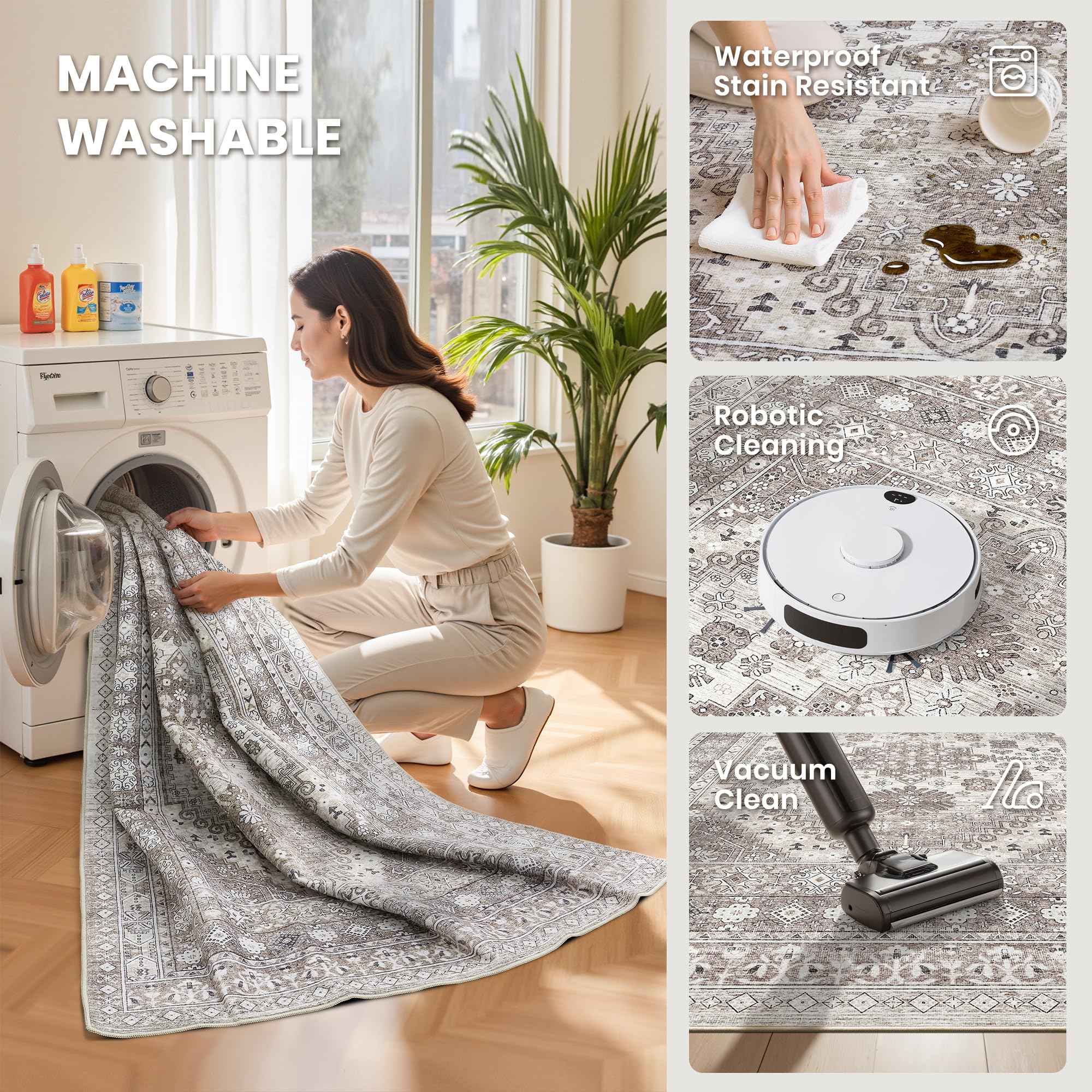 zesthome 4x6 Area Rug for Entryway,Washable Kitchen Rug,Brown