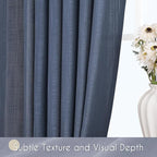 Navy Blue Curtains 90 inch Length for Bedroom Back Tab Light Filtering Semi Sheer Blue Living Room Curtains Linen Cotton Textured Indigo Blue Drapery Panel Modern Aesthetic Decor 42" Wx90 L