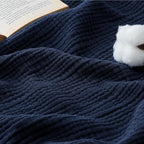 Bedsure 100% Cotton Muslin Blanket Queen Size for Bed - 4-Layer Breathable and Lightweight Thin Soft Summer Gauze Muslin Blankets for Adults, Navy Blue, 90x90 Inches