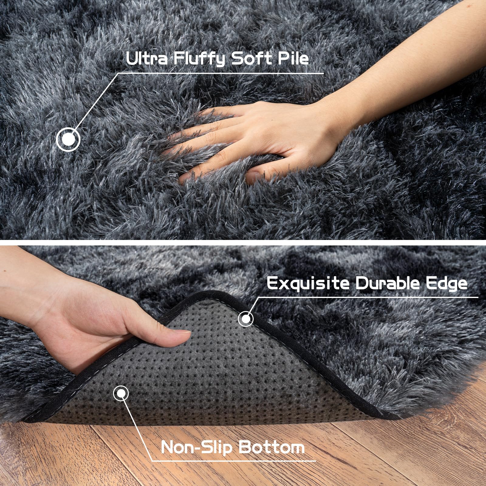 Super Fluffy Area Rug for Living Room 5x7, Shaggy Carpet, Dark Grey