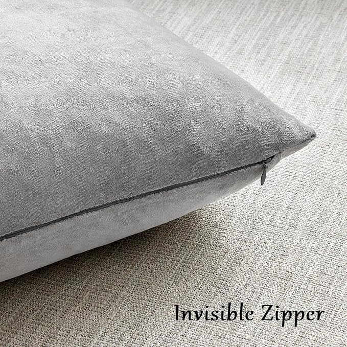 GIGIZAZA 16x16 Square Velvet Small Pillow Covers Set of 2 Silver Grey Throw Pillow Covers Modern Decorative Pillows for Living Room Couch Luxury Pillow Cases