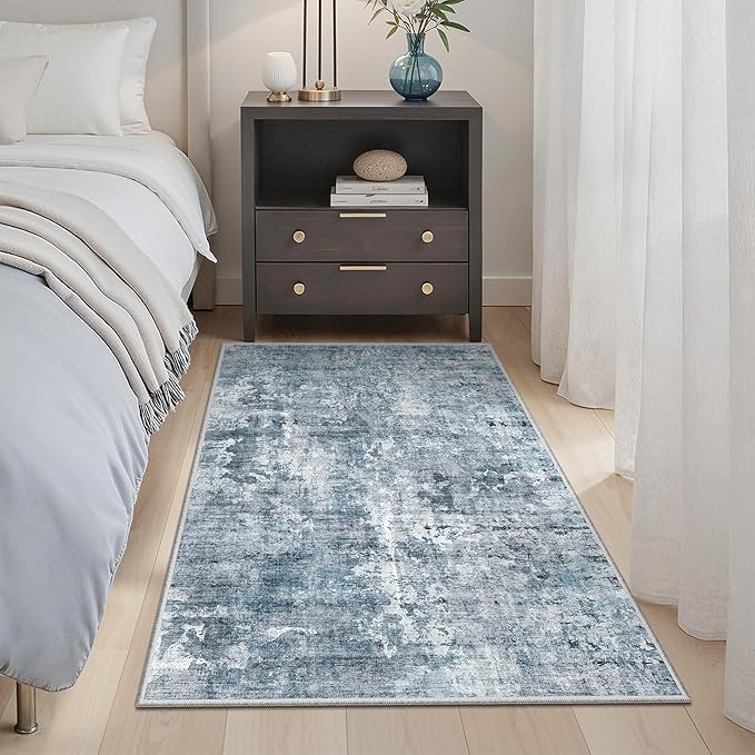 Soalmost Abstract 3x4 Rugs, Small Washable Area Rug for Entryway Blue/Grey
