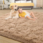 Tepook Super Soft Fluffy Rug for Bedroom, Modern Shaggy Fuzzy Kids Rugs for Living Room, Plush Indoor Nursery Home Decor Dorm Carpet with Non-Slip Bottom, Beige, 3 X 5 Feet