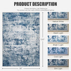 FXRHLP 8x10 Area Rug Living Room: Modern Washable Indoor Soft Carpet Blue