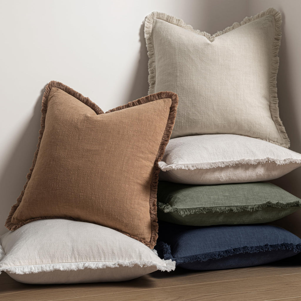 MIULEE Linen Fringe Decorative Fall Euro Throw Pillow Covers Brown 24x24