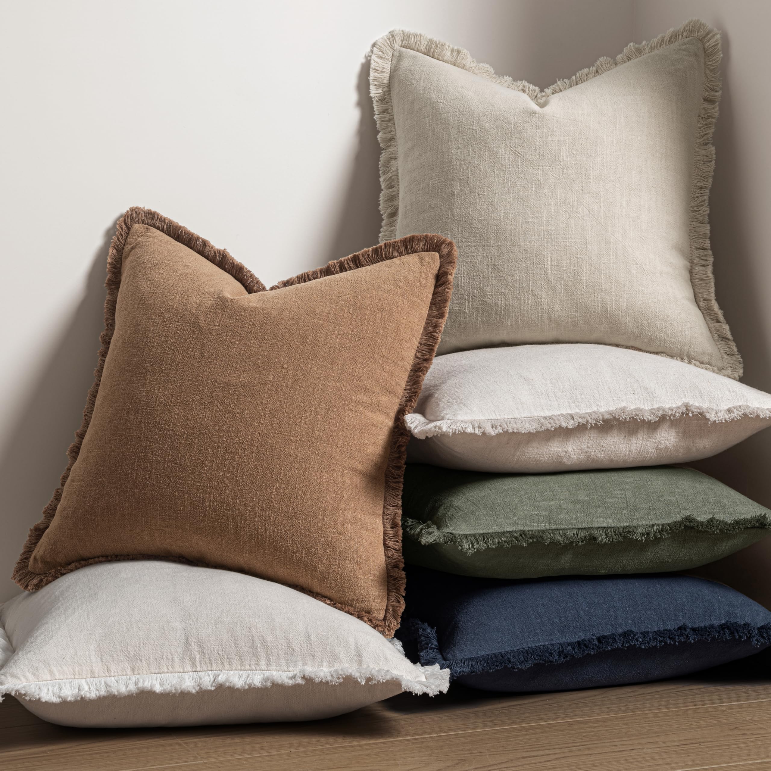 MIULEE Linen Fringe Decorative Fall Euro Throw Pillow Covers Brown 24x24
